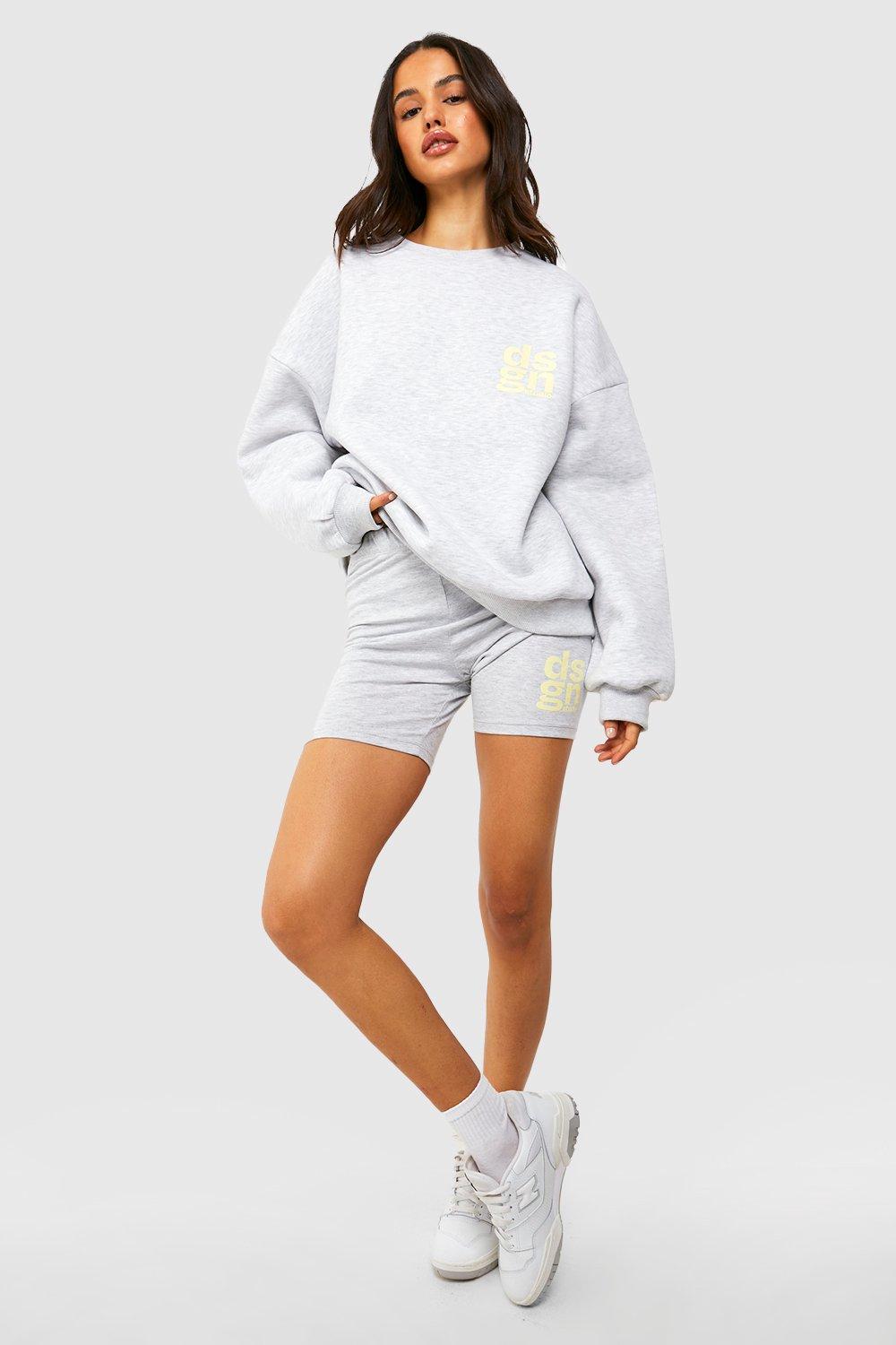 Slogan Oversized Sweatshirt And Biker Short Set